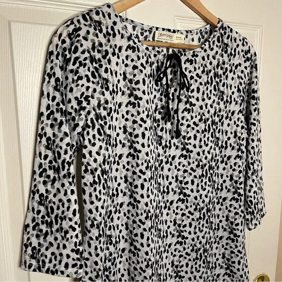 Faded Glory 3/4 Sleeve Peasant Top Womens Med Black/White Animal Print Rope Tie - Picture 2 of 10